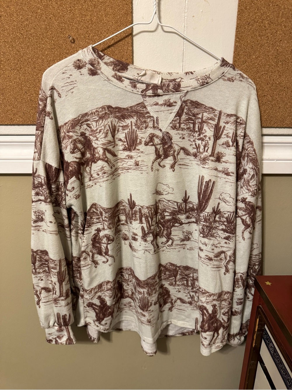 Western Print Long Sleeve - Cream and Brown